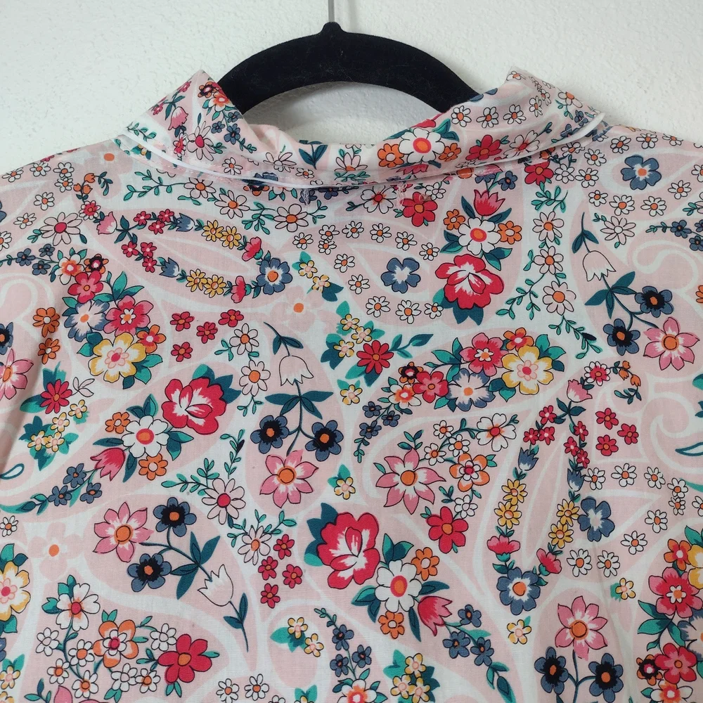Vera Bradley Prairie Paisley Floral Cotton Button Down Pajama Top Pink Size S